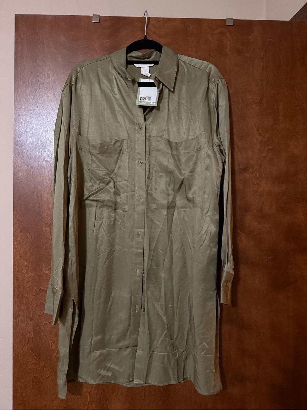 H&M Olive Longline Button-Down Shirt Dress